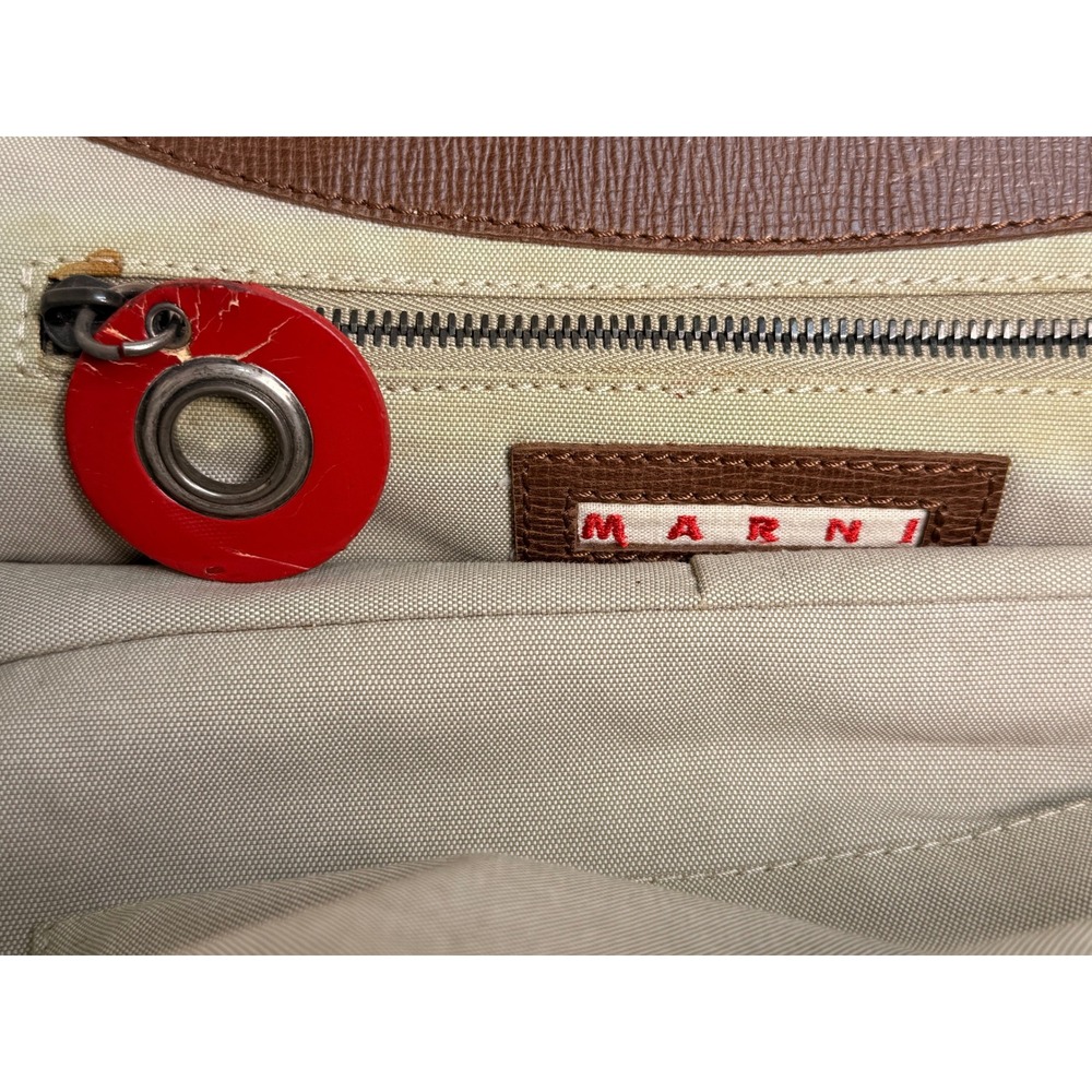 Y2K Marni Grey Canvas Bag Acrylic Frame Leather Trim Geometric Buckle Doctor Bag - Picture 4 of 9